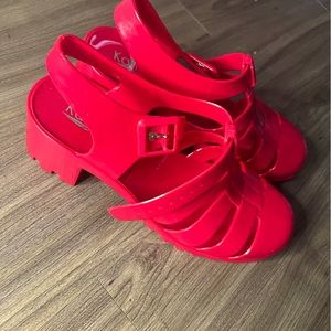 Red Jelly sandals women US size 11 3in heel